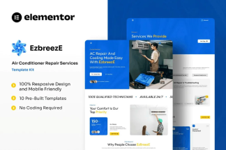 قالب المنتوری تعمیر کولر گازی EzbreezE | دانلود قالب آماده Elementor برای خدمات HVAC